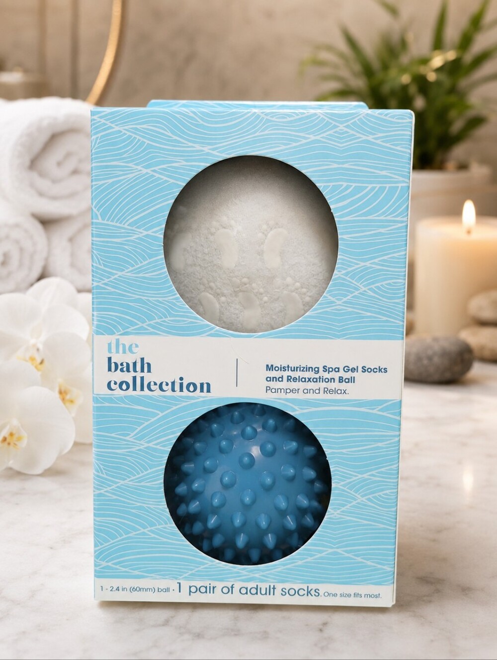 The Bath Collection Blue Moisturizing Spa Gel Socks with Massage Ball